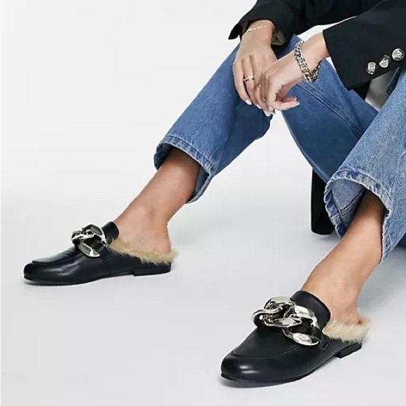 Steve Madden Klaire Leather Fur Slide Slippers Horsebit Gold Black Size 6 - Picture 1 of 6